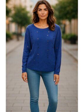 MARK Blue Peek A Boo Hearts Long Sleeve Sweater Ladies L Size 12-14
